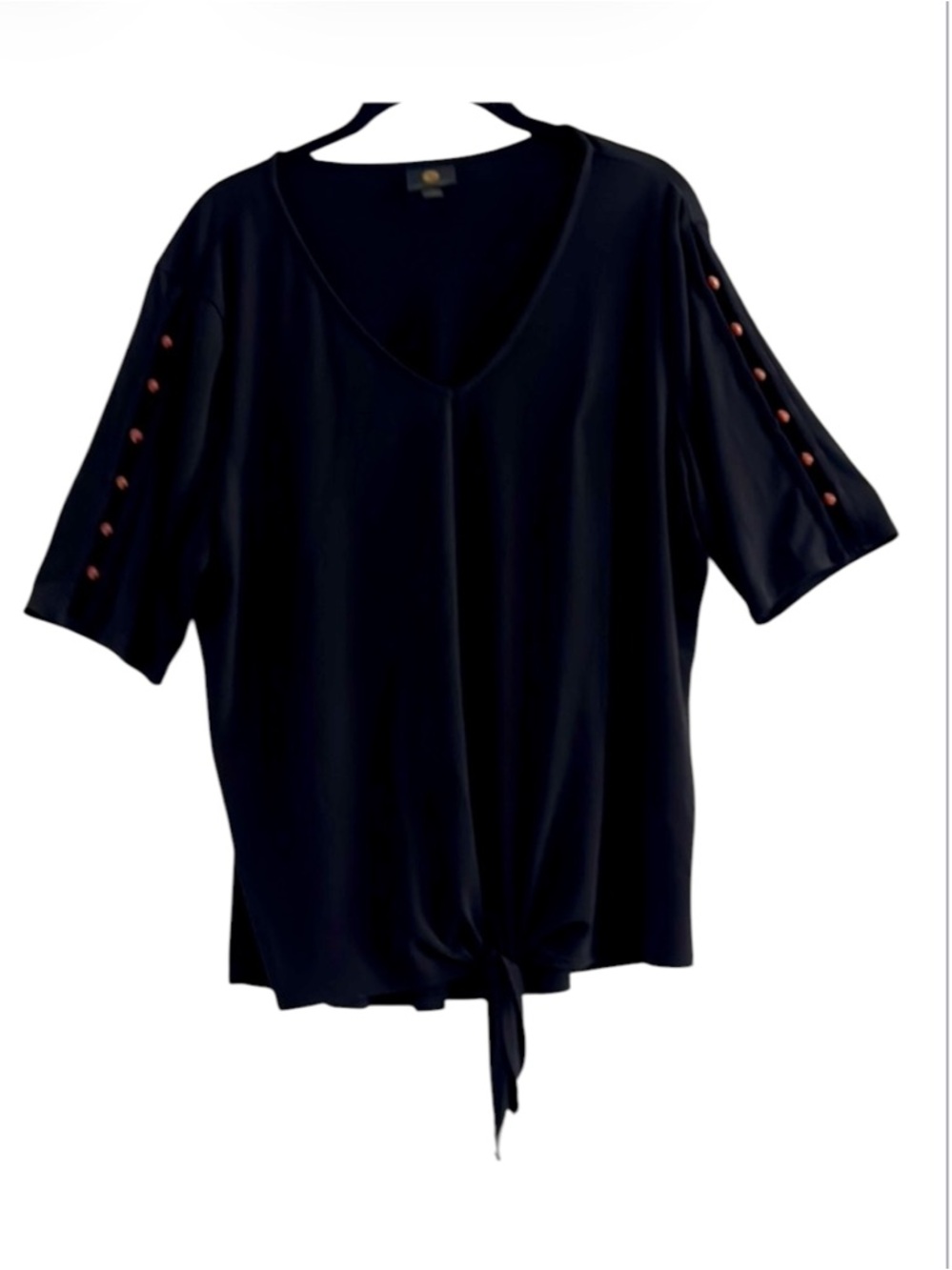 JM Collection Women’s Black Blouse with Button Detail  Size XL